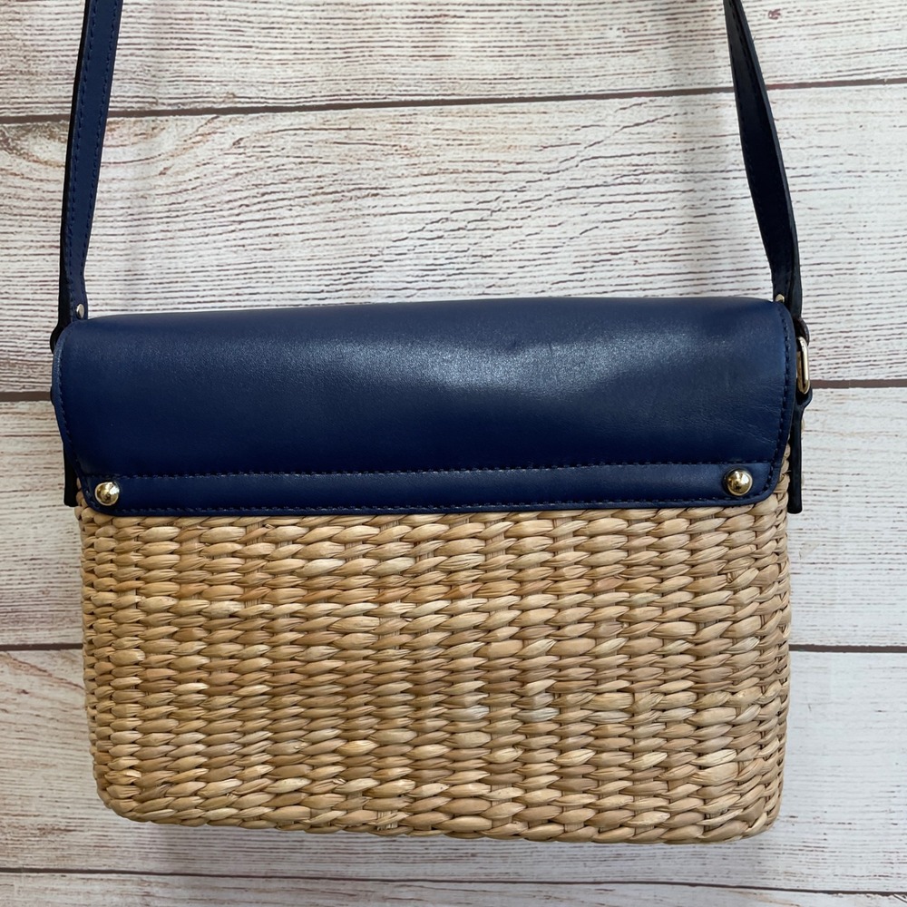 KATE SPADE NEW YORK VIA LIMONI CLARA CROSSBODY IN STRAW AND NAVY BLUE LEATHER - Picture 13 of 16